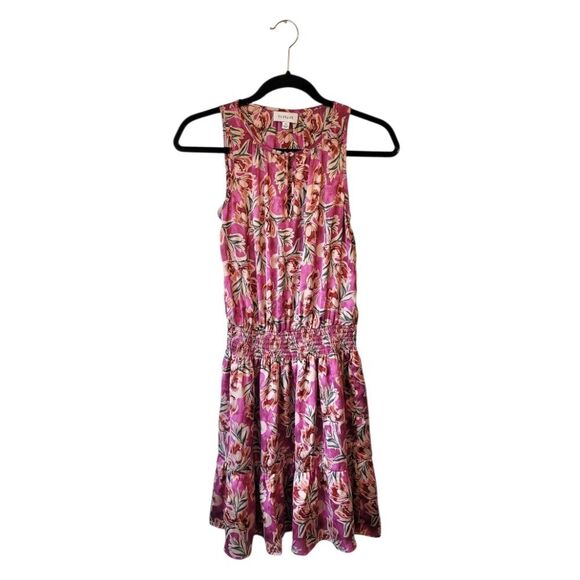 Evereve Women's Magenta Floral Smocked Waist Dress Size XS - Picture 1 of 8